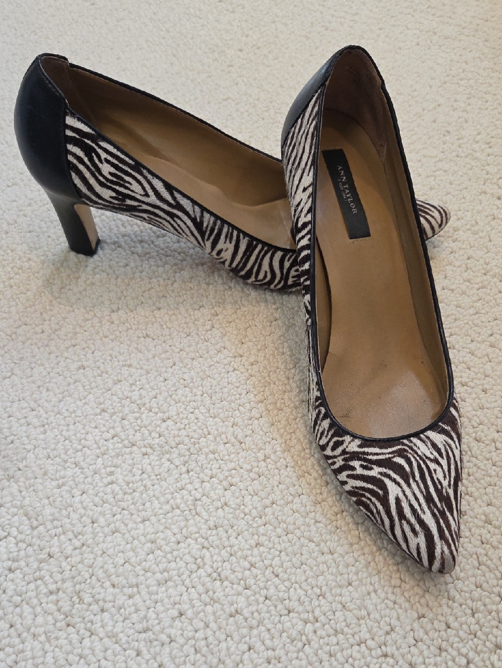 Ann Taylor Black and White Zebra-Print Pointed-Toe Pumps